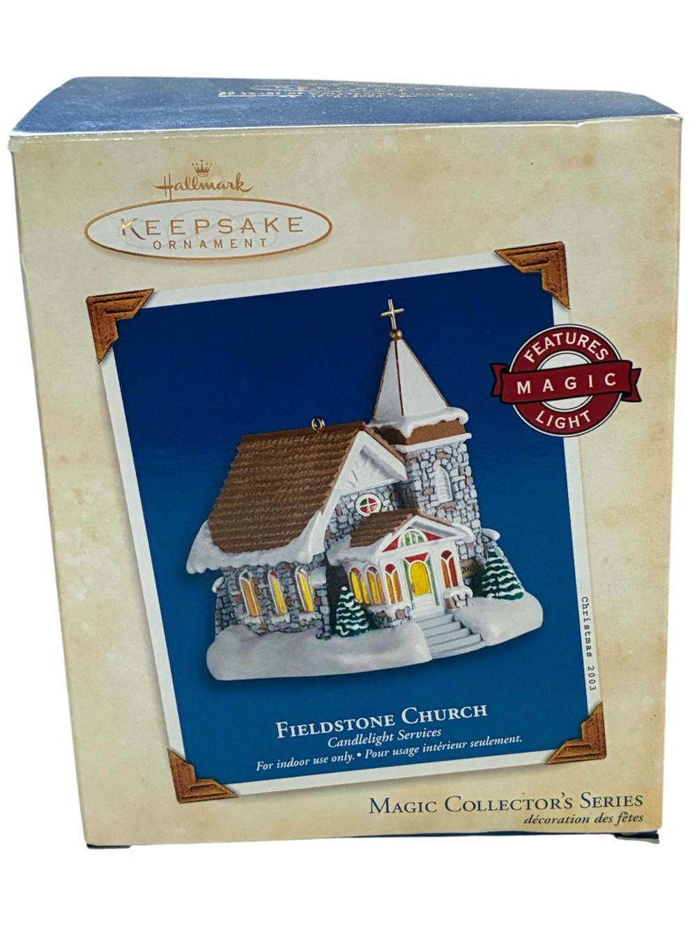 2003 HALLMARK FIELDSTONE CHURCH CHRISTMAS TREE ORNAMENT VINTAGE IN BOX